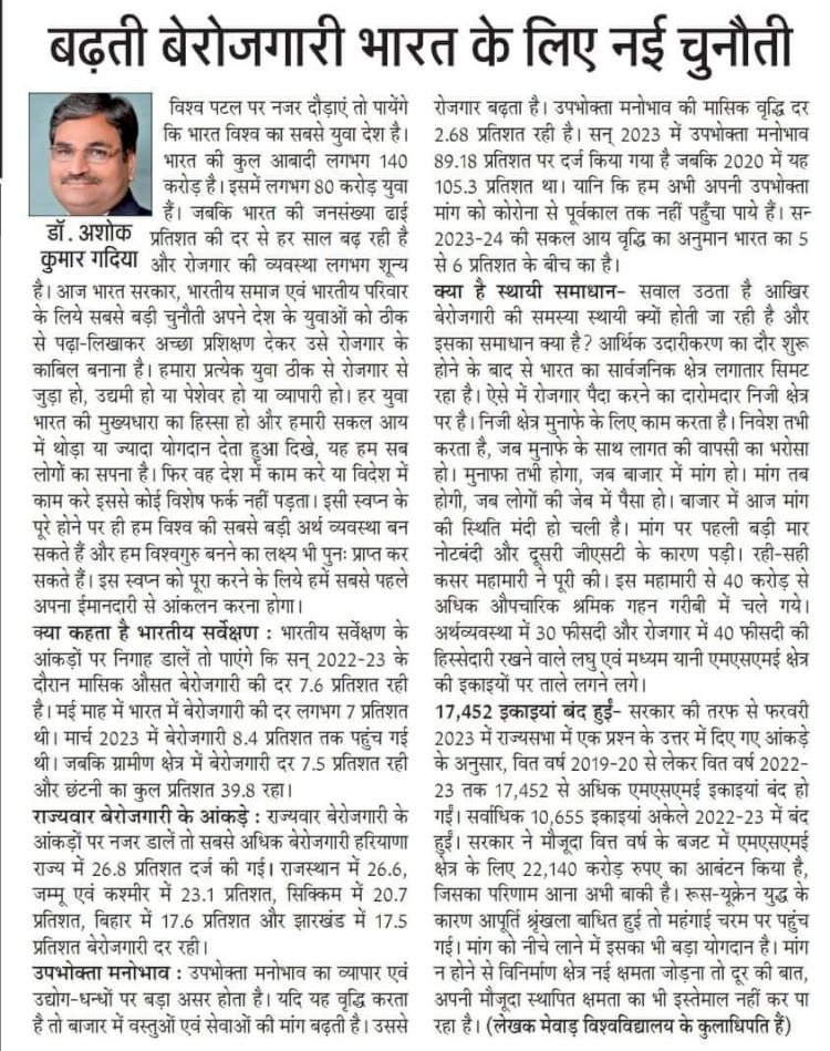 बढ़ती बेरोजगारी भारत के लिए नई चुनौती